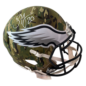 BRIAN DAWKINS EAGLES AUTOGRAPHED CAMO SPEED AUTHENTIC HELMET SIGNED IN WHITE W/ #20 INSCRIPTION (3-1-1-1)