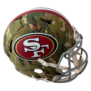 JOE MONTANA 49ERS AUTOGRAPHED CAMO SPEED AUTHENTIC HELMET SIGNED IN RED (3-1-2-2)