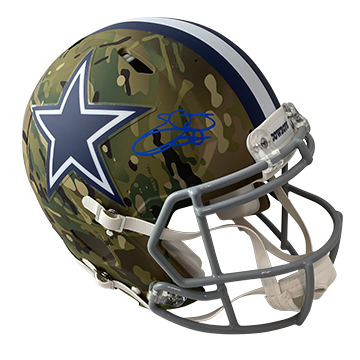 EMMITT SMITH COWBOYS AUTOGRAPHED CAMO SPEED AUTHENTIC HELMET SIGNED IN BLUE W/ #22 INSCRIPTION (3-1-1-3)