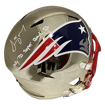 SONY MICHEL PATRIOTS AUTOGRAPHED CHROME SPEED REPLICA HELMET SIGNED IN WHITE W/ #26, ONLY TD SUPER BOWL 53 INSCRIPTION (3-2-2-1)