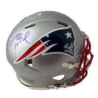 TOM BRADY PATRIOTS AUTOGRAPHED SPEED AUTHENTIC HELMET SIGNED IN BLUE (3-2-3-2)