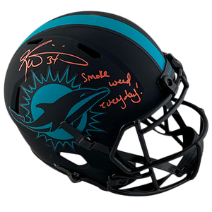 RICKY WILLIAMS DOLPHINS AUTOGRAPHED ECLIPSE SPEED REPLICA HELMET SIGNED IN ORANGE W/ #34, SMOKE WEEK EVERYDAY! INSCRIPTION (3-2-2-2)