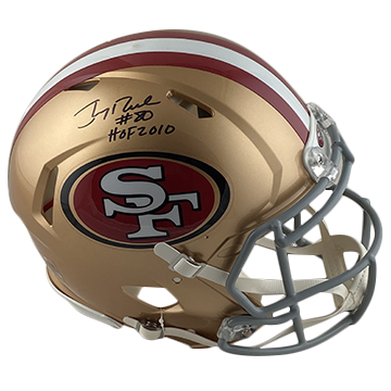 JERRY RICE 49ERS AUTOGRAPHED SPEED REPLICA HELMET SIGNED IN BLACK W/ #80 & HOF 2010 INSCRIPTIONS (3-4-3-3)