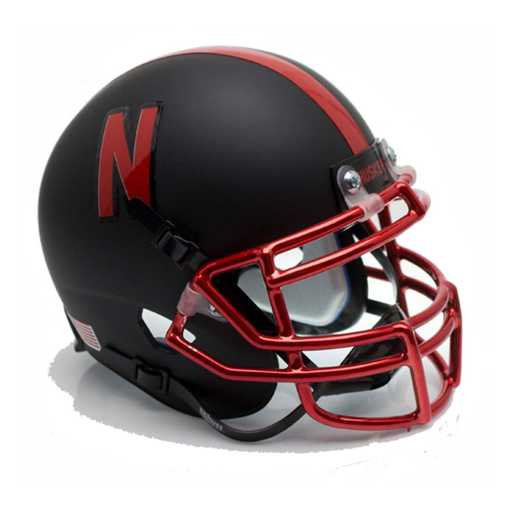 NEBRASKA CORNHUSKERS ALT4 MATTE BLACK W CHROME GUARD SCHUTT XP NCAA MINI HELMET