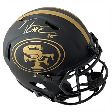 GEORGE KITTLE 49ERS AUTOGRAPHED ECLIPSE SPEED AUTHENTIC HELMET SIGNED IN GOLD W/ #85 INSCRIPTION (3-1-2-1)