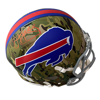 JIM KELLY BILLS AUTOGRAPHED CAMO SPEED AUTHENTIC HELMET SIGNED IN RED (3-1-2-2)