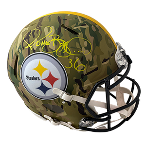 JEROME BETTIS STEELERS AUTOGRAPHED CAMO SPEED AUTHENTIC HELMET SIGNED IN YELLOW W/ #36 INSCRIPTION (3-1-1-3)