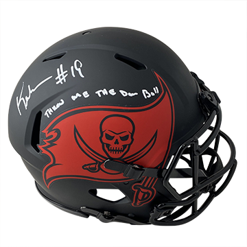 KEYSHAWN JOHNSON BUCCANEERS AUTOGRAPHED ECLIPSE SPEED AUTHENTIC HELMET SIGNED IN WHITE W/ #19, THROW ME THE DAMN BALL INSCRIPTION (3-2-2-1)