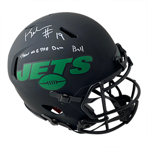 KEYSHAWN JOHNSON JETS AUTOGRAPHED ECLIPSE SPEED AUTHENTIC HELMET SIGNED IN WHITE W/ #19, THROW ME THE DAMN BALL INSCRIPTION (3-2-2-1)