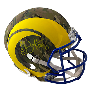 ERIC DICKERSON RAMS AUTOGRAPHED CAMO SPEED AUTHENTIC HELMET SIGNED IN YELLOW W/ HOF 99 INSCRIPTION (3-2-2-1)