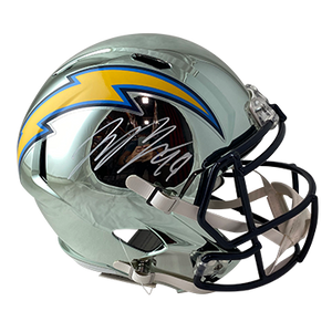 JOEY BOSA CHARGERS AUTOGRAPHED CHROME SPEED REPLICA HELMET SIGNED IN WHITE W/ #99 INSCRIPTION (3-2-3-1)