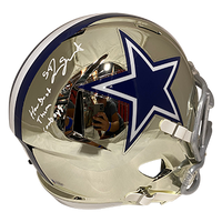 JAYLON SMITH COWBOYS AUTOGRAPHED CHROME SPEED REPLICA HELMET SIGNED IN WHITE W/ #54, HOW ABOUT THEM COWBOYS! INSCRIPTION (3-2-3-1)