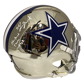 JAYLON SMITH COWBOYS AUTOGRAPHED CHROME SPEED REPLICA HELMET SIGNED IN WHITE W/ #54, HOW ABOUT THEM COWBOYS! INSCRIPTION (3-2-3-1)