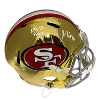 GEORGE KITTLE 49ERS AUTOGRAPHED CHROME SPEED REPLICA HELMET SIGNED IN WHITE W/ #85, NFL TE RECORD 1,377 INSCRIPTION (3-2-1-2)