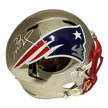 TOM BRADY PATRIOTS AUTOGRAPHED CHROME SPEED REPLICA HELMET SIGNED IN WHITE (3-2-3-2)