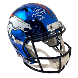 PEYTON MANNING BRONCOS AUTOGRAPHED CHROME SPEED REPLICA HELMET SIGNED IN WHITE (3-2-1-3)