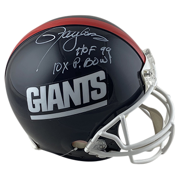 LAWRENCE TAYLOR GIANTS AUTOGRAPHED VSR4 AUTHENTIC THROWBACK HELMET SIGNED IN WHITE W/ HOF 99& 10X P.BOWL INSCRIPTION (3-4-1-2)