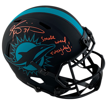 RICKY WILLIAMS DOLPHINS AUTOGRAPHED ECLIPSE SPEED REPLICA HELMET SIGNED IN ORANGE W/ #34, SMOKE WEEK EVERYDAY! INSCRIPTION (3-2-2-2)