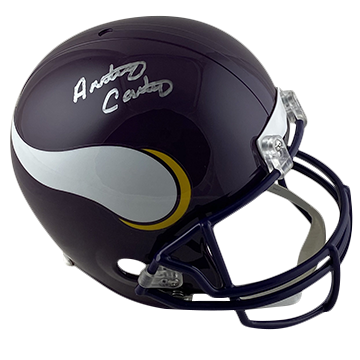 ANTHONY CARTER VIKINGS AUTOGRAPHED VSR4 REPLICA HELMET SIGNED IN SILVER (3-4-2-2)