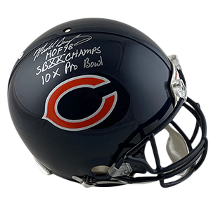 MIKE SINGLETARY BEARS AUTOGRAPHED VSR4 AUTHENTIC HELMET SIGNED IN SILVER W/ HOF 98, SB XX CHAMPS, 10X PRO BOWL INSCRIPTION (3-4-4-2)