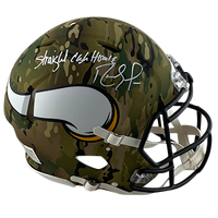 RANDY MOSS VIKINGS AUTOGRAPHED CAMO SPEED AUTHENTIC HELMET SIGNED IN WHITE W/ STRAIGHT CASH HOMIE INSCRIPTION (3-4-2-3)