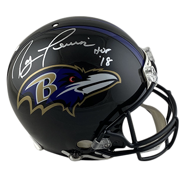 RAY LEWIS RAVENS AUTOGRAPHED VSR4 AUTHENTIC HELMET SIGNED IN SILVER W/ HOF '18 INSCRIPTION (3-4-3-3)