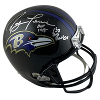 RAY LEWIS RAVENS AUTOGRAPHED VSR4 REPLICA HELMET SIGNED IN SILVER W/ HOF 2018 & 13X PRO BOWL INSCRIPTIONS (3-4-3-3)