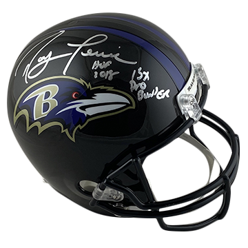 RAY LEWIS RAVENS AUTOGRAPHED VSR4 REPLICA HELMET SIGNED IN SILVER W/ HOF 2018 & 13X PRO BOWL INSCRIPTIONS (3-4-3-3)