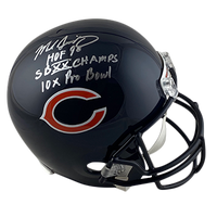 MIKE SINGLETARY BEARS AUTOGRAPHED VSR4 REPLICA HELMET SIGNED IN SILVER W/ HOF 98, SB XX CHAMPS, 10X PRO BOWL INSCRIPTIONS(3-4-4-3)