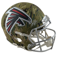 MICHAEL VICK FALCONS AUTOGRAPHED CAMO SPEED AUTHENTIC HELMET SIGNED IN WHITE W/ #7 INSCRIPTION (3-4-3-4)
