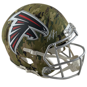 MICHAEL VICK FALCONS AUTOGRAPHED CAMO SPEED AUTHENTIC HELMET SIGNED IN WHITE W/ #7 INSCRIPTION (3-4-3-4)