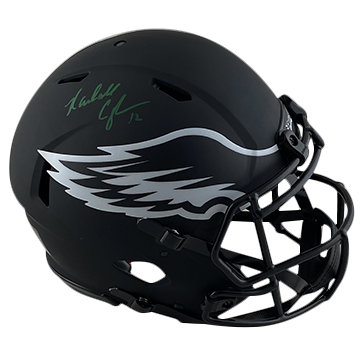 RANDALL CUNNINGHAM EAGLES AUTOGRAPHED ECLIPSE SPEED AUTHENTIC HELMET SIGNED IN GREEN W/ #12 INSCRIPTION (3-4-3-4)