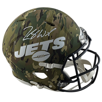 ZACH WILSON JETS AUTOGRAPHED CAMO SPEED AUTHENTIC HELMET SIGNED IN WHITE (3-4-2-5)