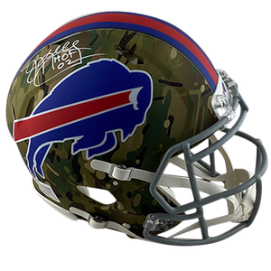 JIM KELLY BILLS AUTOGRAPHED CAMO SPEED AUTHENTIC HELMET SIGNED IN WHITE W/ HOF 02 INSCRIPTION (3-4-2-6)