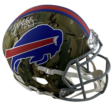 JIM KELLY BILLS AUTOGRAPHED CAMO SPEED AUTHENTIC HELMET SIGNED IN WHITE W/ HOF 02 INSCRIPTION (3-4-2-6)