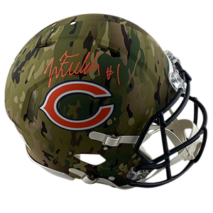 JUSTIN FIELDS BEARS AUTOGRAPHED CAMO SPEED AUTHENTIC HELMET SIGNED IN ORANGE W/ #1 INSCRIPTION (3-4-3-6)