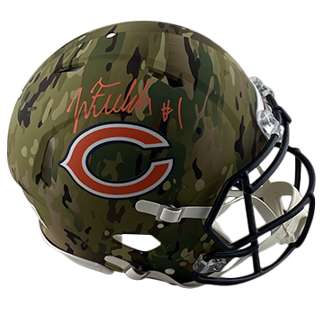 JUSTIN FIELDS BEARS AUTOGRAPHED CAMO SPEED AUTHENTIC HELMET SIGNED IN ORANGE W/ #1 INSCRIPTION (3-4-3-6)